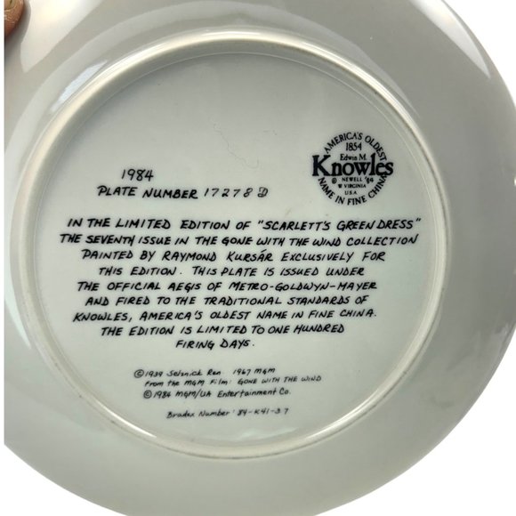 Gone With The Wind "Scarlett's Green Dress" Plate Vintage 1984 8.5" by Knowles - Picture 5 of 7